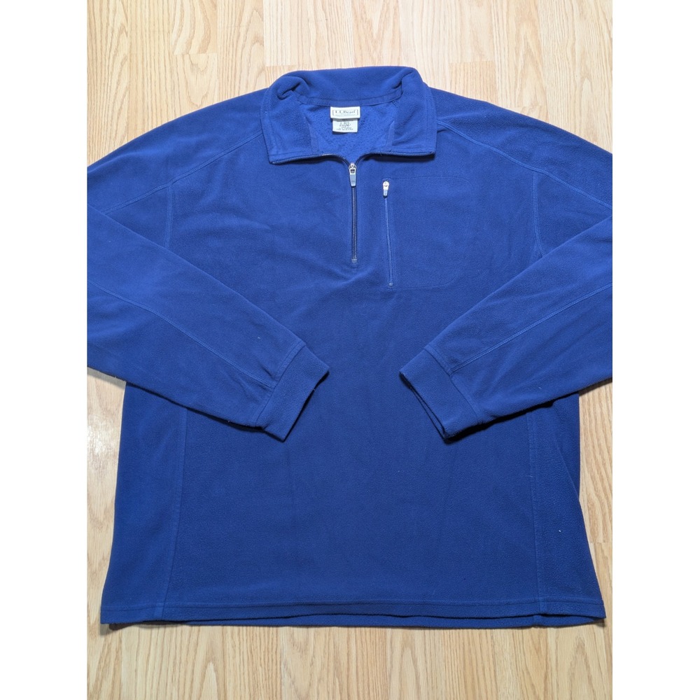 LL Bean Mens Quarter Zip Fleece Pullover Sweater Blue Large L-REG